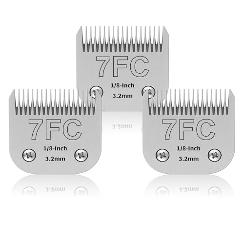 YAZIYIR 3 Stück 7FC Edelstahlklingen für Hundepflege, kompatibel mit Andis, Oster A5, Heiniger/Moser Max 50/Wahl, Größe 7FC, 1/8 Zoll Klinge, 3,2 mm Schnittlänge