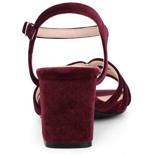 Allegra K Women's Square Toe Slingback Chunky Heels Velvet Sandals4