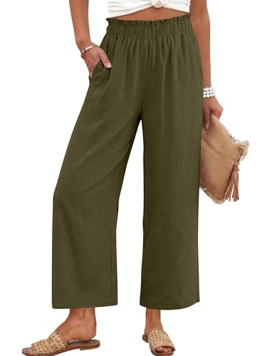 Image of ANRABESS Womens Wide Leg Cropped Palazzo Pants | Lightweight Breathable Elastic High Waisted Pants, Beach Vacation Flowy, Lounge & Casual Summer Trousers with Pockets