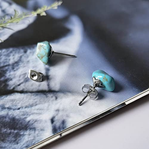Turquoise Stud Earrings for Women, Tibetan Tiny Blue Raw Gemstone Earrings with Stainless Steel Stud, Boho Western Turquoise Jewelry Hypoallergenic Earrings for Women Sensitive Ears2