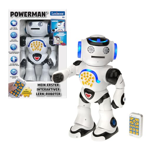 Lexibook Powerman - Lern-Roboter für Kinder, Zum Lernen und Spielen, Interaktiver, Tanzt, Musiziert, Lernquiz, Erzählt Geschichten, Wirft Discs - ROB50DE