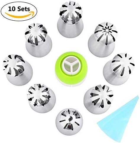 Russian Ball Tips, PROMENE Russian Sphere Ball Icing Tips Nozzles Cake Decorating Supplies Cookies Macaron Cupcake Decorating Tips Kits with 3 Colors Coupler (10 Sets)