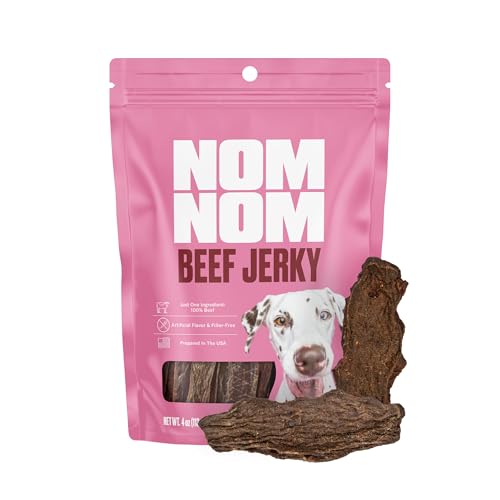 Nom Nom Beef Jerky Treats - All-Natural Dog Snacks for Training, Rewards, and Mealtime Toppers - Non-GMO, No Fillers, Preservatives or Added Ingredients - Prepared in The USA for Dogs