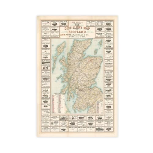 Impression sur toile vintage de carte du whisky écossais pour chambre à coucher, bureau, chambre à coucher, décoration murale esthétique, cadeau sans...