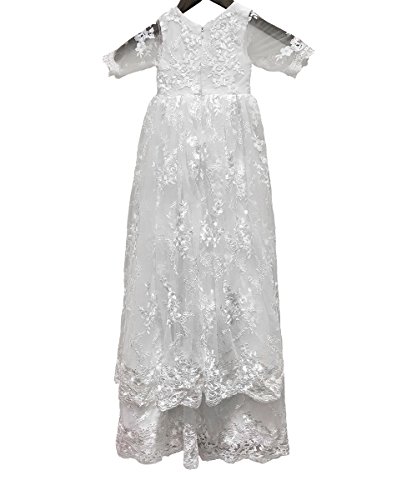 Long Ivory Christening Gown For Baby Girls Lace Baptism Dress With Bonnet 6M #TOP4