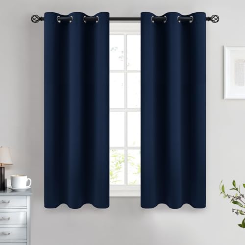 Image of COSVIYA Grommet Room Darkening Navy Blue Curtains 54 inch Long for Bedroom | Light Blocking Insulated Thermal Curtains for Living Room, Blackout Thick Polyester Window Drapes,38x54 inches, 2 Panels