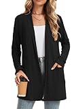 Bosmeer Tops for Women Trendy Workout Outfits Business Casual Lightweight Long Sleeve with Pockets Womens Sweaters Black Cardigan Fall Cothes X-Large