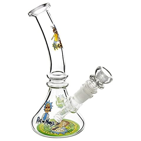 The7boX Small Glass Bong 14mm Recycler Water Pipes Cartoon Beaker Bongs Cover