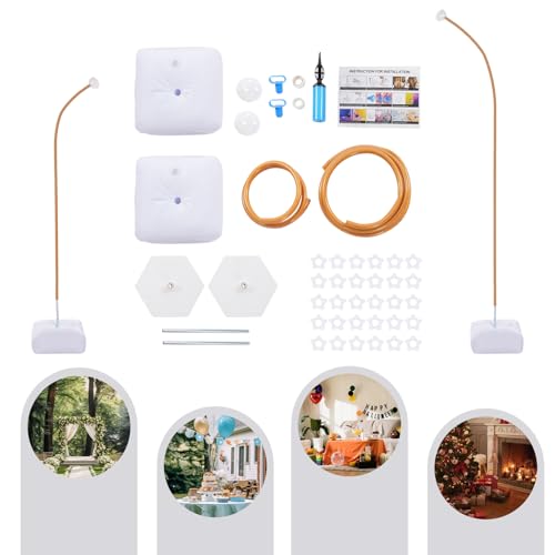 Balloon Arch Stand Kit, 2-Pack 5ft & 8ft Metal Half Arch Balloon Stand with Accessories Bendable Frame for DIY Wedding Birthday Party Decor (Golden, White)