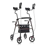 BEYOUR WALKER Upright Walker with Padded Seat & Backrest, Large Under-seat Basket for Seniors, Flame...