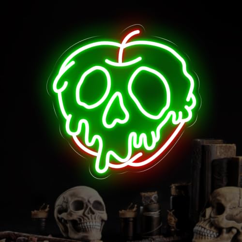 Image of Poison Apple Skull Neon Sign, Evil Poison Apple Wall Art, Halloween Decor