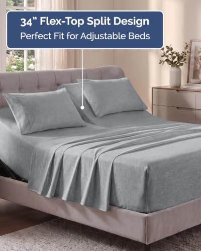 Image of Flex Top Split Head King Sheet Set - 4 Piece Extra Deep - Heathered Grey
