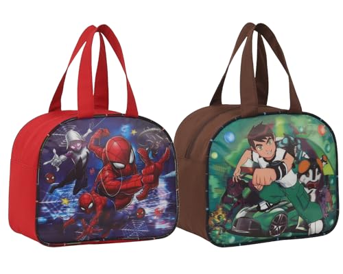 Image of STRONG LIFE Combo Polyester Tiffin School Office Picnic Work Lunch Bag for Kids with Bottle Holder Pack of 2 (Red+Brown)
