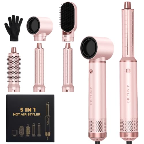 AVENHO 5 in 1 Hair Styler for WomanAir Curling Wrap Drying Curling Straightening & Volumizing Hot Air Curler Dryer Brush Tool Set Curl Styling Tools Hair Styling at Home Travel -Pink