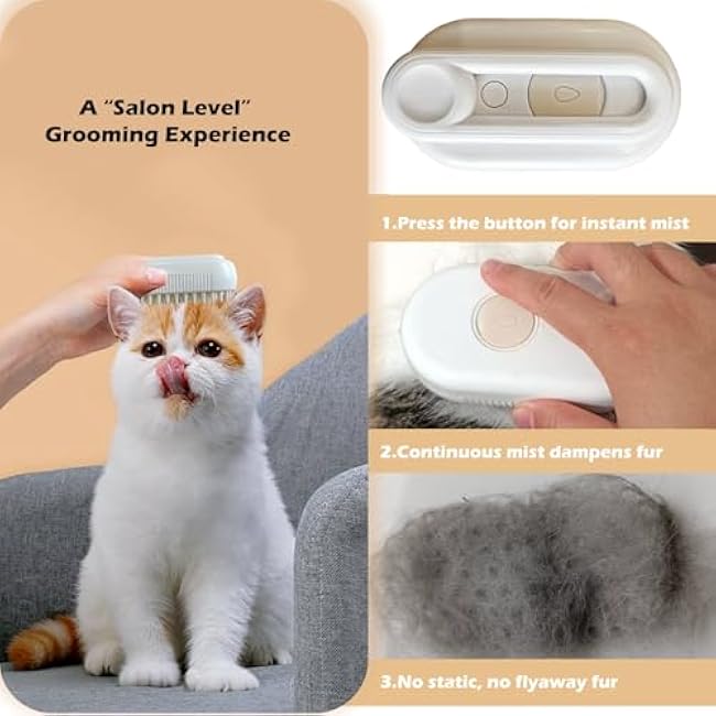 Cat Steam Brushes for Shedding, 4 in 1 Rechargeable Steam Brush for Cats and Dogs,Grooming Comb with Spray-1pv2Cf17