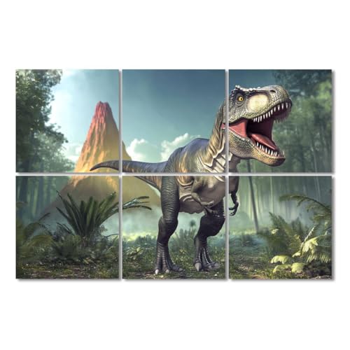 6 Pack Paneles Acústicos Decorativos Dinosaurio Selva Verde Jungla T-Rex Volcán 72"x48" Paneles Absorbentes de Sonido Autoadhesivos para Estudios de Grabación y Oficina miniatura 1