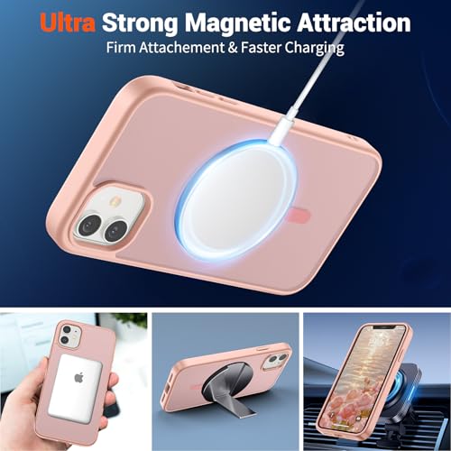 Image of SUPFINE Magnetic for iPhone 12 Mini Case & iPhone 13 Mini Case (Compatible with MagSafe) (Military Grade Drop Protection) Slim Translucent Matte Shockproof Phone Cover,Pink
