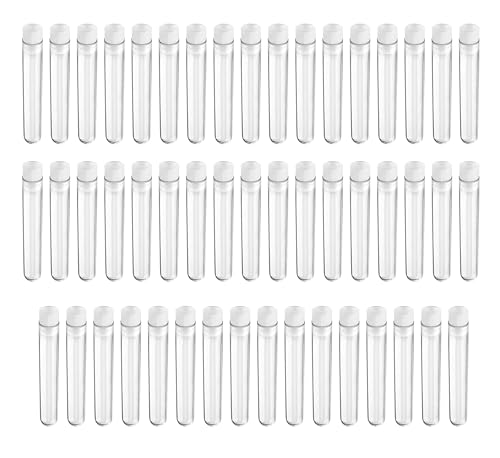 HUAZIZ 50 pièces Tubes à Essai en Plastique, Tubes à Essai pour Echantillons en Plastique, Tubes Cadeaux avec Bouchons, Tubes à Essai Vides, 12 x 100mm,...
