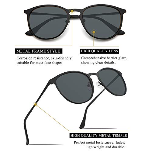 FaceWear Classic Round Retro Sunglasses UV400 Circle Lens Metal Frame Men Women FW10062 Pairs(c2 Gold + C7 Black) — view 2