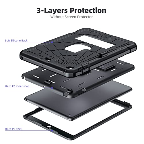SIBEITU iPad 9.7 Case with Pencil Holder 2018/2017 | iPad 6th Generation Cases with Stand | iPad 5th Generation Case for Kids | Slim Shockproof Protective Case for iPad 9.7 inch 5th/6th Gen Black