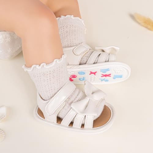Image of HsdsBebe Baby Girls Sandals Bohemia Flower Bow Soft Sole Toddler First Walkers Beach Summer Shoes