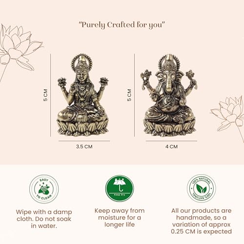 Image of Habere India-All the Cultures Fabricating India Brass Lakshmi Ganesh Idol Set for Pooja Room | Pure Brass Lakshmi Ganesh Murti for Home | Decorative Statue for Mandir (Design01: L3.5 x W2.5 x H5 cm)