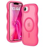 Picture of Amzfield Magnetic for iPhone 16e Case, Compatible with Magsafe Wavy Frame Cute Design Translucent Matte Hard Back Silicone Bumper Shockproof Protective Phone Case for iPhone 16 e Women Girls, Hot Pink