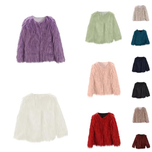Betadog Girls Cozy Faux 𝐅𝐮𝐫 Long Sleeve Crew Neck Dress Coat Girls' Faux 𝐅𝐮𝐫 Wool Vest Coat Jacket
