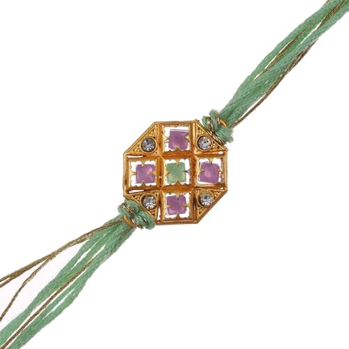 Image of eCraftIndia Beautiful Pastel Green and Purple Color Designer Rakhi for Brother | Raksha Bandhan Rakhi with Roli