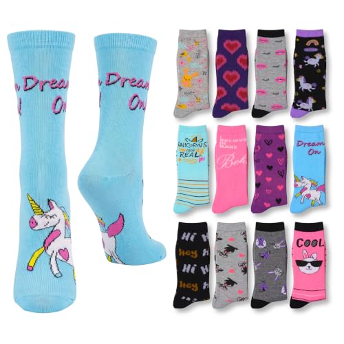Image of Tipi Toe Women's Fun Patterned Dress Socks, 12-Pack Lightweight Colorful Crew Socks, Casual Novelty Assorted Designs