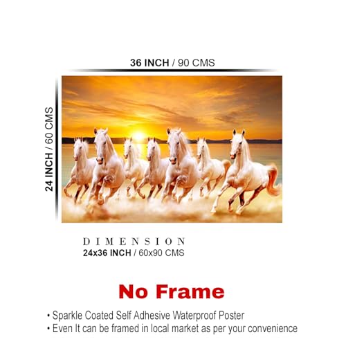 Dharvika Innovations Seven Running Horses Vastu Vinyl Wall Poster, Self Adhesive, Sparkle Lamination, 24 x 36 Inch