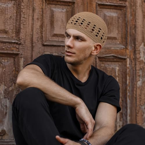 Image of Boyiee Kufi Hat for Men Muslim Knit Kufi Cap Crochet Beanie Skull Beanie African Hat for Men Women