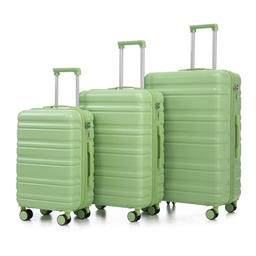 20 24 28 Inch 3 Piece ABS Spinner Luggage Set Carry On Suitcase Matching Color Combination Lock Green Durable Lightweight (Green + ABS)