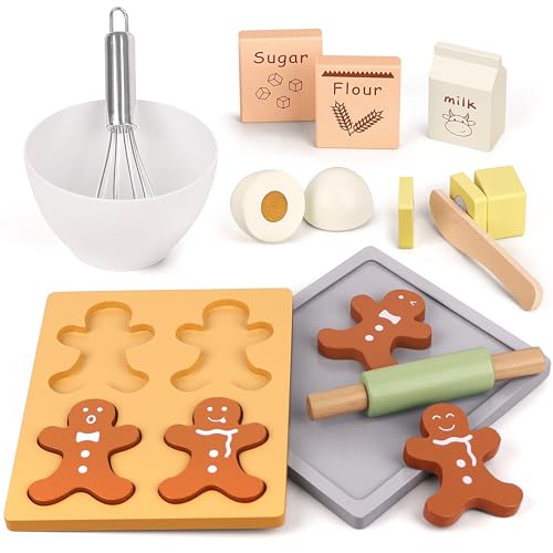 Pillowhale Wooden Gingerbread Cookie Baking Set, 18 Pcs...