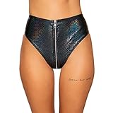 JEATHA Damen Glossy Hotpants Booty Shorts Snakeskin Print Sexy Hot Pants High Waist Slip Unterhose Badeslip GOGO Club Pole Dance Kostüm Schwarz M