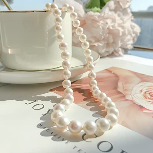 Quakerbrid Freshwater Cultured Pearl Set Jewelry For Women Includes Pearl Bracelet, Stud Earrings And Drop Dangle Earrings High Luster Aaa Quality Genuine 8.0-9.0Mm Round White Pearl Strand Necklace Set Mother Granddaughter Gift #TOP3