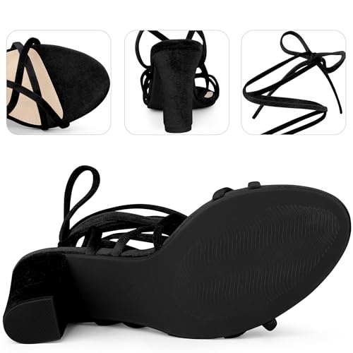 Perphy Strappy Faux Velvet Lace Up Chunky Heels Sandal for Women3