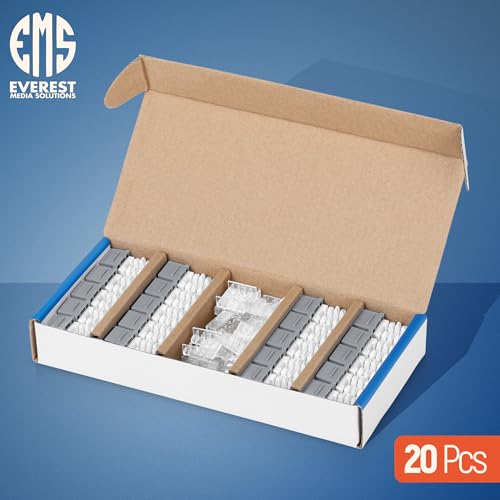 Image of Everest 90 Degree RJ45 Cat6 Keystone Jacks Slim Profile 20-Pack Gray | Compatible with 90 Angled Speed Termination Tool - easyJACK (B094WB91H3)
