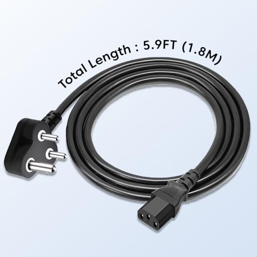 Image of Sounce 1.8M Power Cord Replacement Cable with India Plug and IEC Connector 3 Pin Heavy Duty Power Cable for Desktop PC Monitor Printer TV SMPS Projector Gaming Console and More Durable (Black)