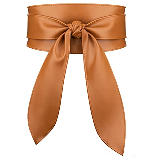 Wide Leather Belts for Women Fashion Black Wrap Obi Belt for Dresses