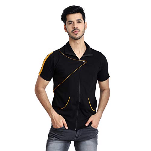 Black Collection Self Design Men Collared T-Shirt