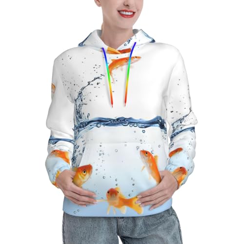 Sweat à capuche graphique femme imprimé poisson pull ajusté automne
