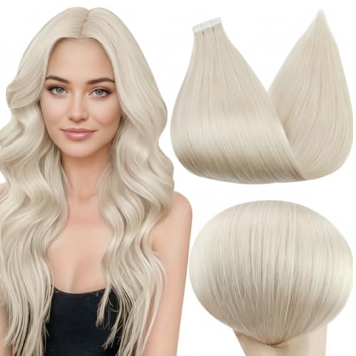 Image of Full Shine Human Hair Extensions Tape In, 12 Inch 30g 20PCS Platinum Blonde | Double Sided Tape in Hair Extensions Human Hair, Seamless Skin Weft Remy Finish Add Volume Daily Wear
