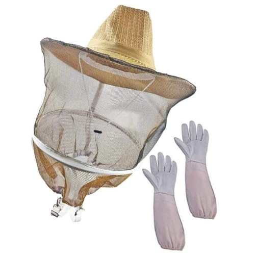 Sombrero de apicultor portátil y guantes de piel para el cuidado diario de colmenas