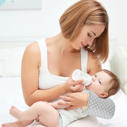 Aolso Stillkissen, Ministillkissen Baby Arm-Stillkissen Arm Kissen, Gemütliches Wiegen-Armkissen, Baby-Still-Kopfstützkissen für unterwegs Stillmuff Reisestillkissen (Grau-Sterne)