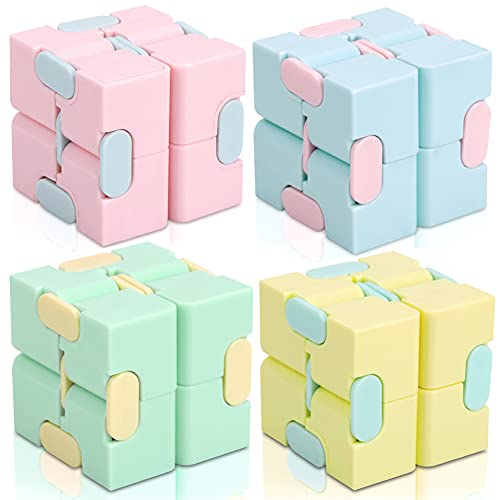 YALAMI Infinity Cube Fidget Toy for Kids and Adults, Mini Stress Relieving Fidget Cube for Teens Boys/ Girls, Unique Anxiety Relief Sensory Toys for Autistic Children ADHD - 4 Pack