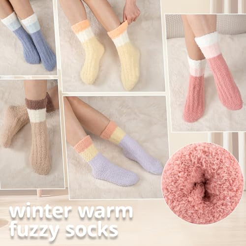 COOVAN Womens Fuzzy Socks Cozy fluffy Slipper Soft Winter Warm Microfiber Sleeping Plush Sock 5 pairs3