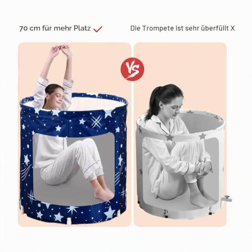 Sinbide Faltende Badewanne - SPA Erwachsenen Wanne Familienbad, 70 x 65 cm Plastikeimer Mit Isolationsbaumwoll (Stern Blau)