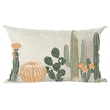 Ramirar Ink Painting Watercolor Green Brown Cactus Summer Decorative Lumbar Throw Pillow Cover Case Home Living Room Bed Sofa Car Cotton Linen Rectangular 12 x 20 Inches