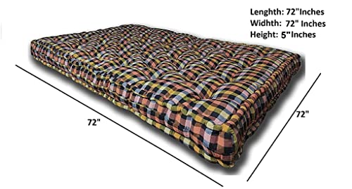 Image of Deevine Craft 5-Inch Thick Soft Cotton Quilt Foldable Double Bed Box Mattress Gadda Gingham Plaid Checkered Multicolour Medium Soft Cotton Box Bed Mattress((72X72X5 Inches Or 6X6 Ft))